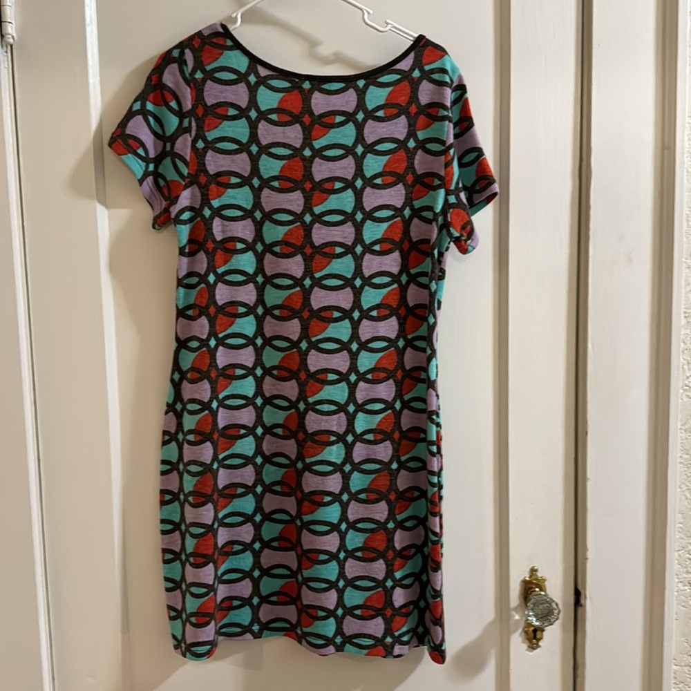 Geometric Patterned Short Sleeved Fall Dress - image 4
